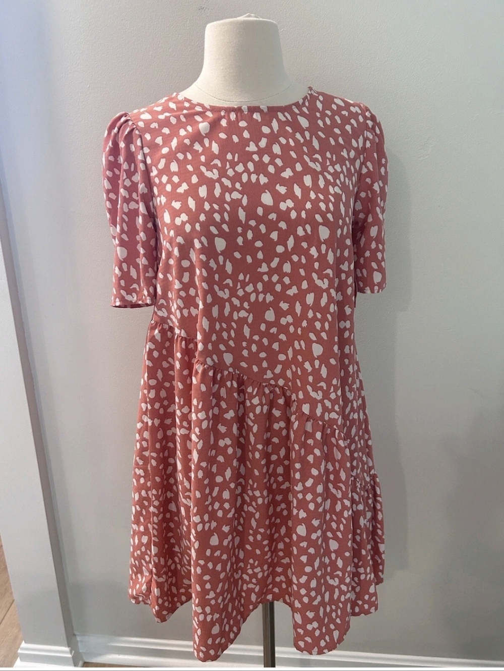 🆕 Wonder Nation Coral Spotted Dress Short Sleeve Asymmetrical Sz XL
